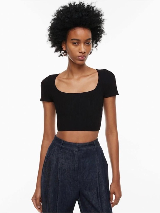 Aritzia Tops - Aritzia Babaton Black Ribbed Square-Neck Crop Top Size M